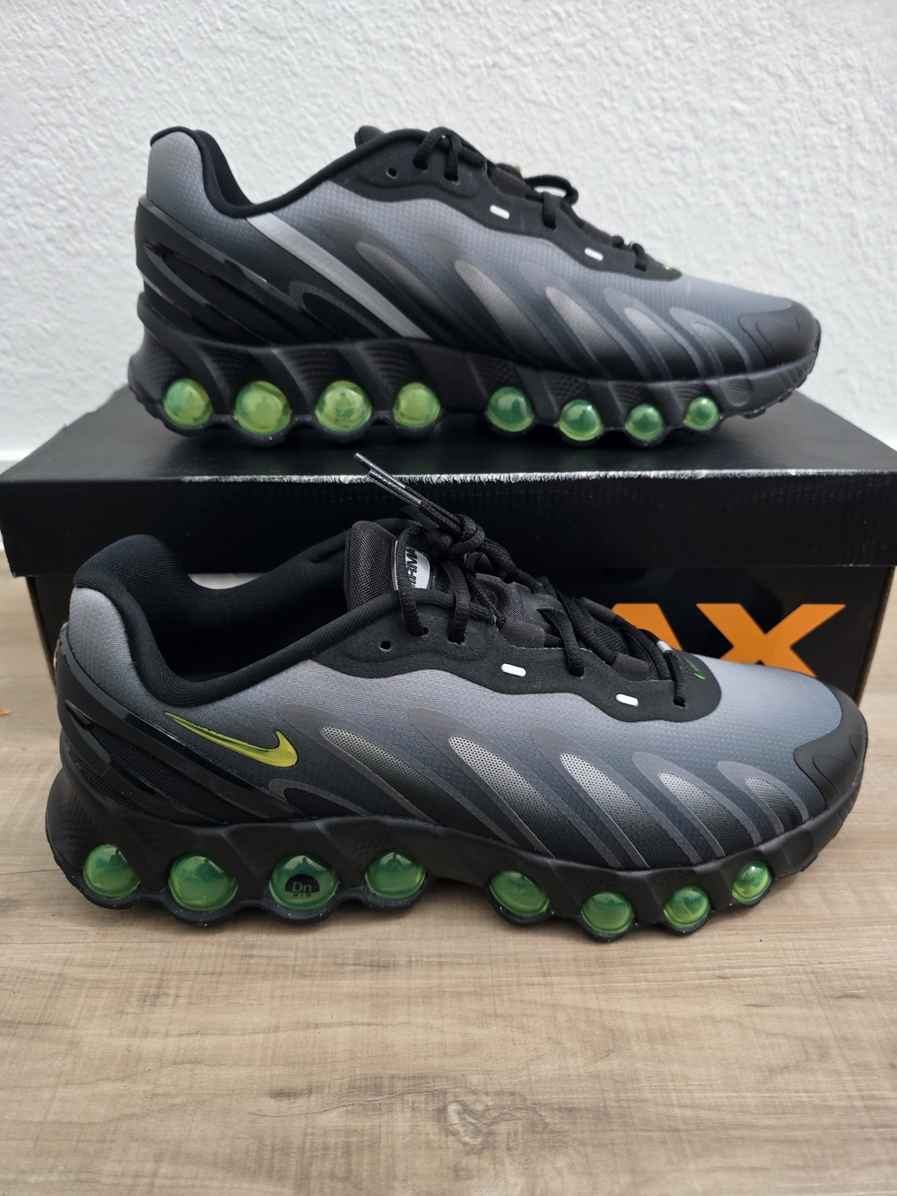 Nike Air Max Dn8 Grey & Black Sneakers with Green Air Units